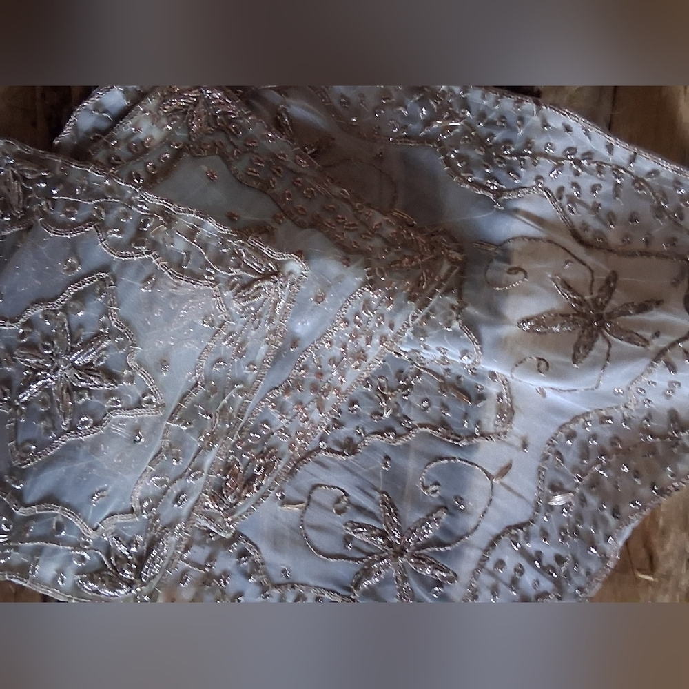 Embroidered Silver and White Fabric